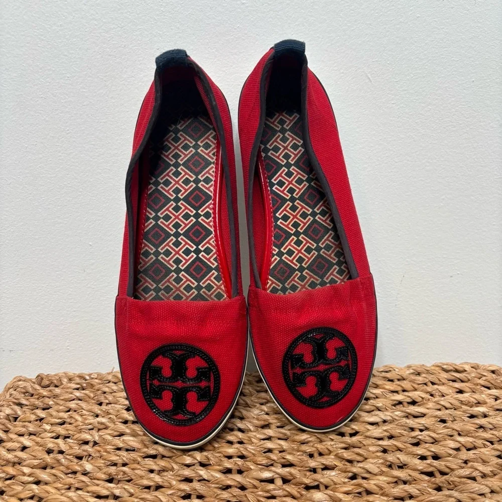 Tory Burch Red Flats with Black Accents - Picture 6 of 11